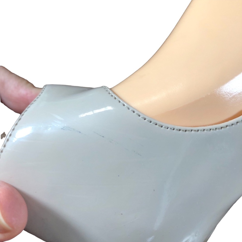 Guess 8.5 Heels Platform Cork Stiletto Patent Leather Tan Sling Back Peep Toe - Picture 5 of 11